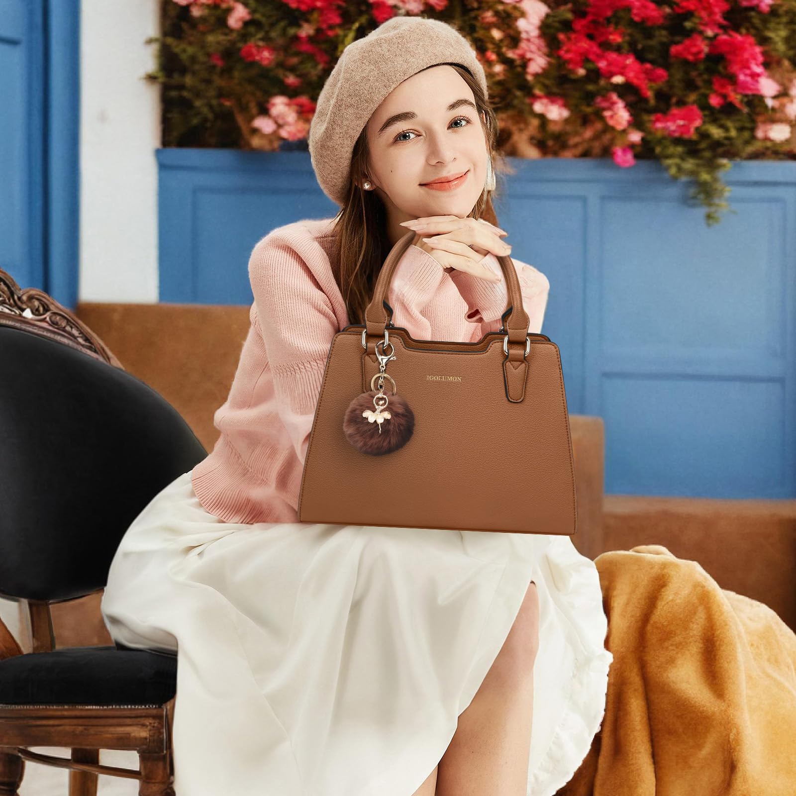 IGOLUMON Bolsos de Mano Piel para Mujer para Universitarias Trabajo Bolso Bandolera Universidad Marca Bolsa Outlet Marca Tote Bag Negro Marrón