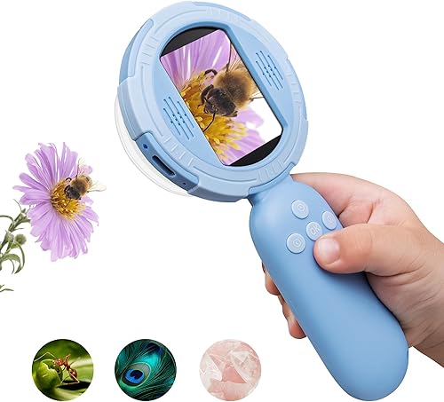 TINYLENS Mia - Microscopio digital para niños con pantalla IPS de 2 pulgadas, kit de juguete educativo de ciencia, regalo de Navidadcumpleaños para