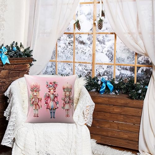 Miniatura 4 de Funda de almohada rosa de cascanueces para decoración de Navidad para sofá, cama, sofá, funda de almohada rosa de Navidad para sala de estar,