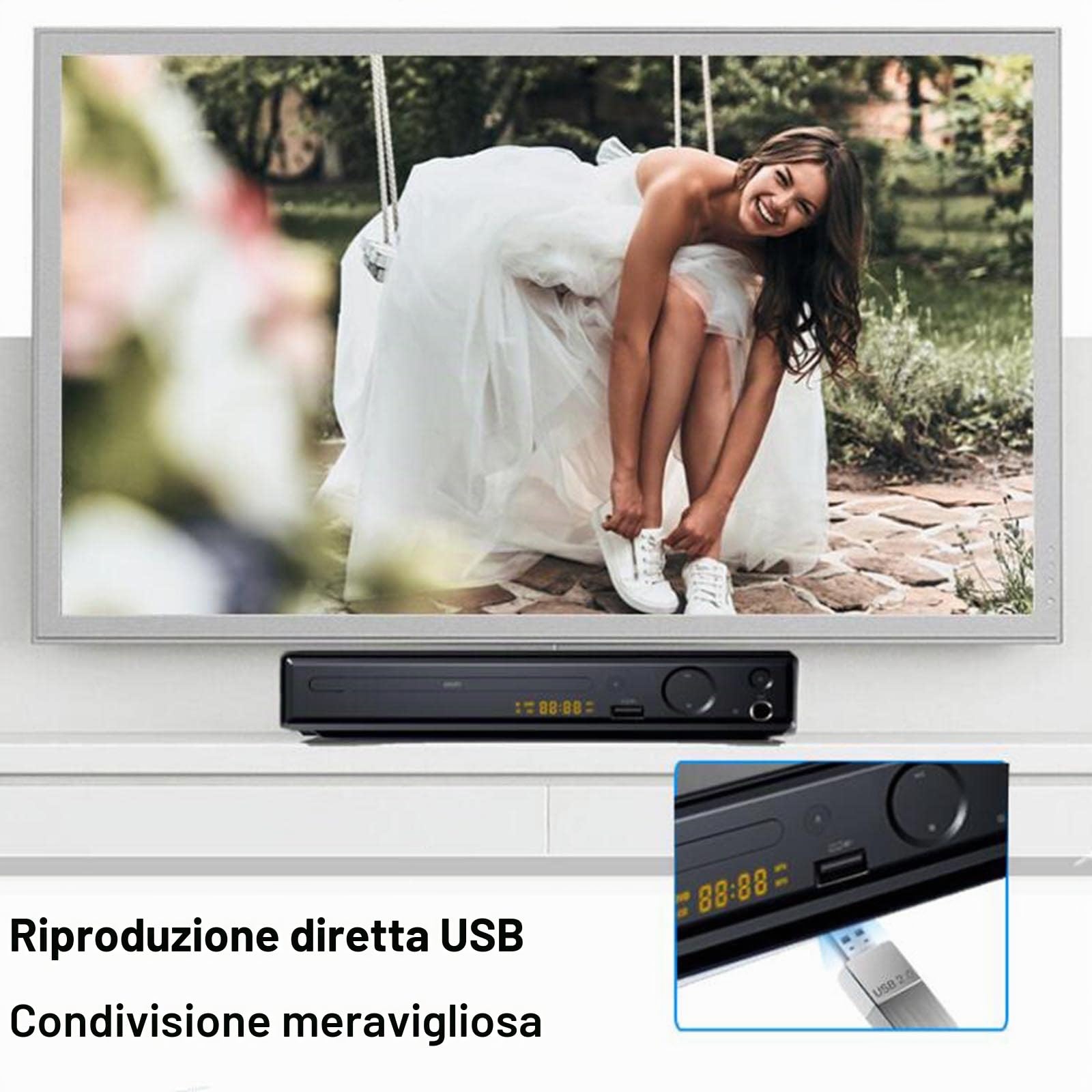 Lettore Dvd Blu-Ray Eye Protection 4K, Riproduzione VCD HD Domestica HDMI, con Presa USB/Memoria di spegnimento