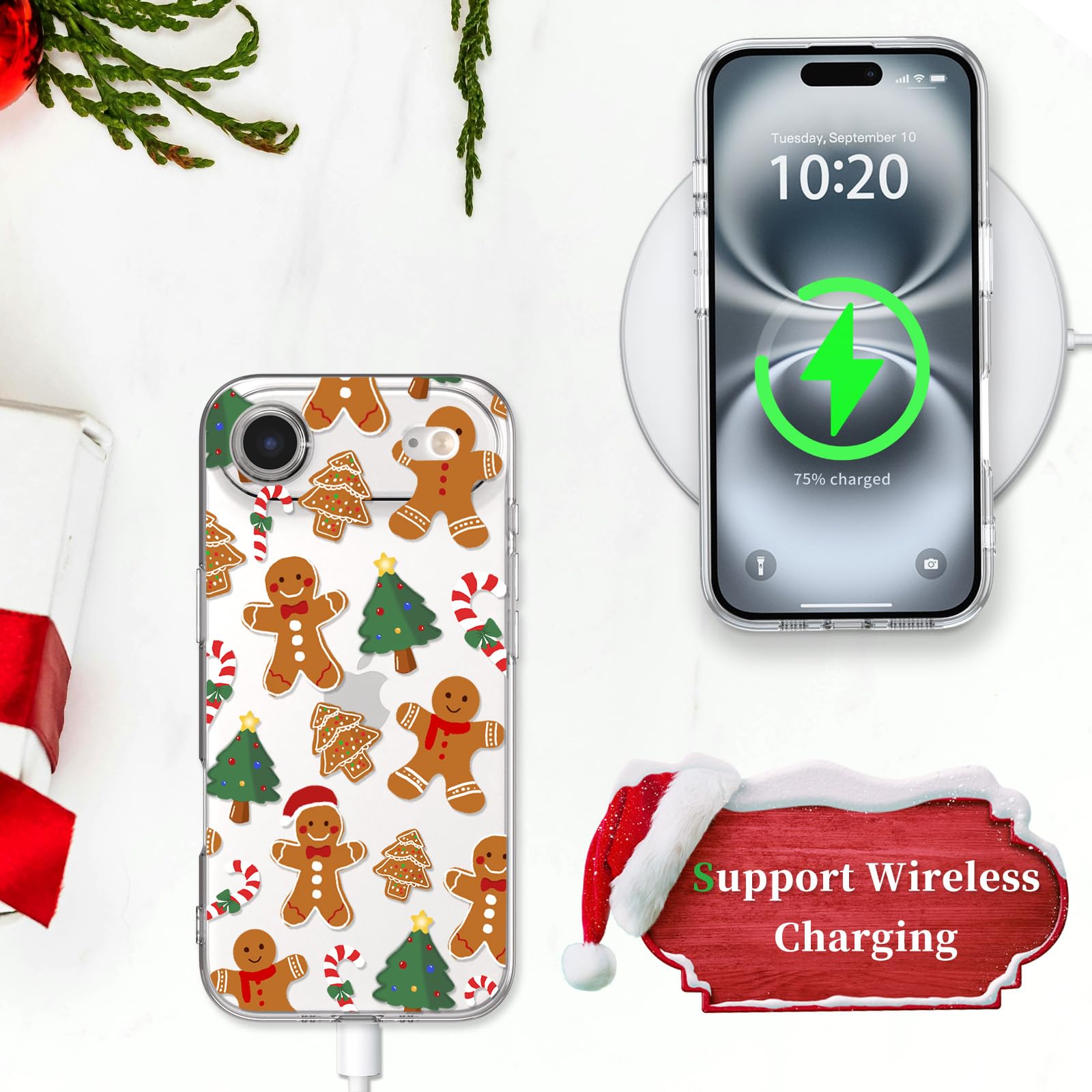 Schutzhülle für iPhone Air, Motiv: Weihnachtsbaum, Lebkuchenmann, transparent, niedlich, Süßigkeiten, Weihnachtsmann, Winterurlaub, Festival, Damen, Mädchen, Kinder, Mädchen, Mädchen, Mädchen