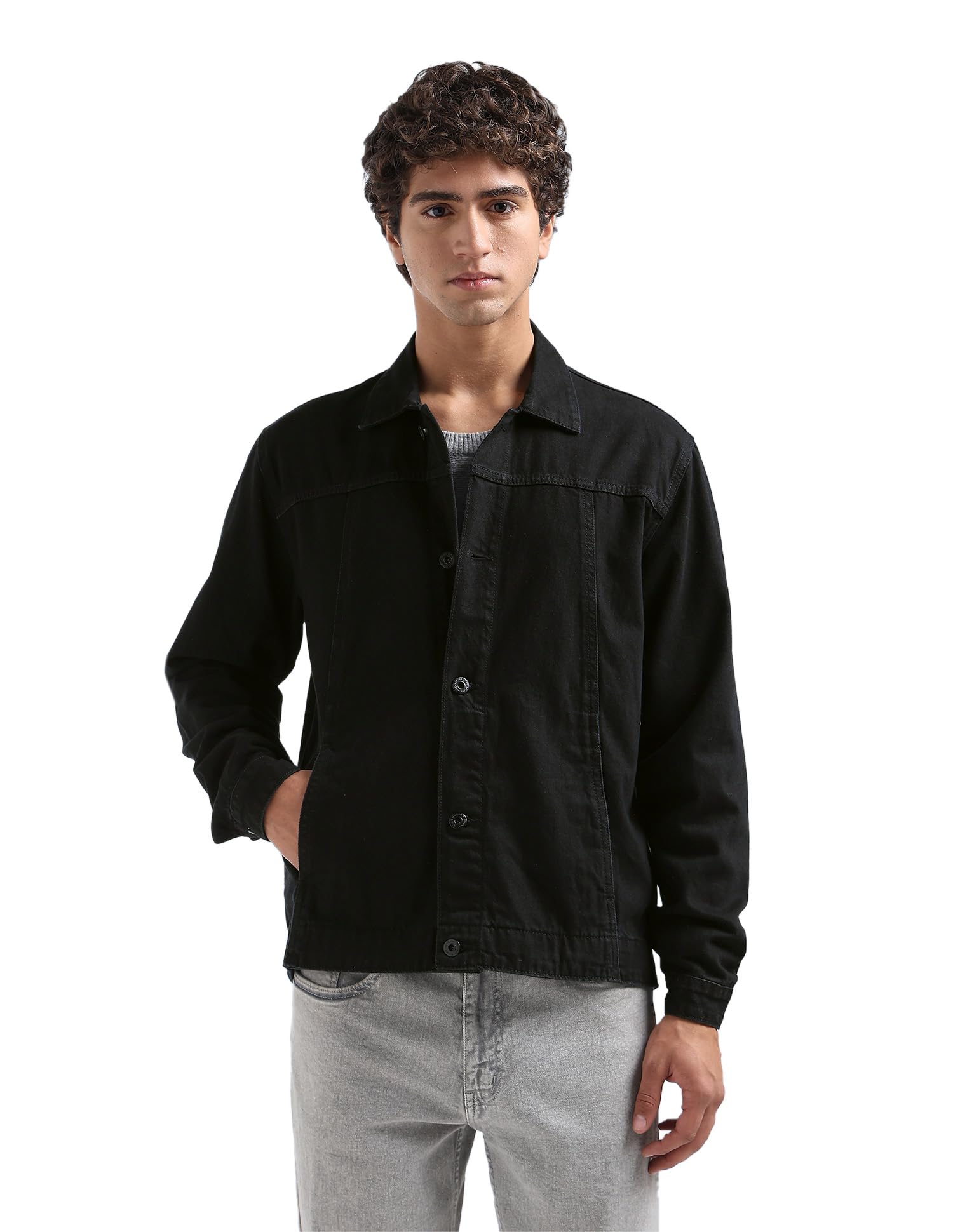 flying machine Solid Regular Fit Denim Jacket-picture-36
