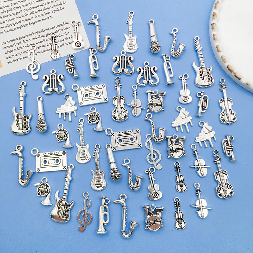 51 sztuk zawieszek w stylu retro, ręcznie wykonana, biżuteria z nutami, metalowa zawieszka, instrumenty muzyczne, charms dla miłośników muzyki, DIY, bransoletki, naszyjniki