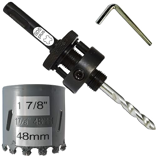 Vista 86 de Mandrin SDS Plus para sierras de agujero de hasta 1 1/4" hasta 8" con broca piloto TCT para taladrar agujeros en concreto, ladrillo y mampostería.