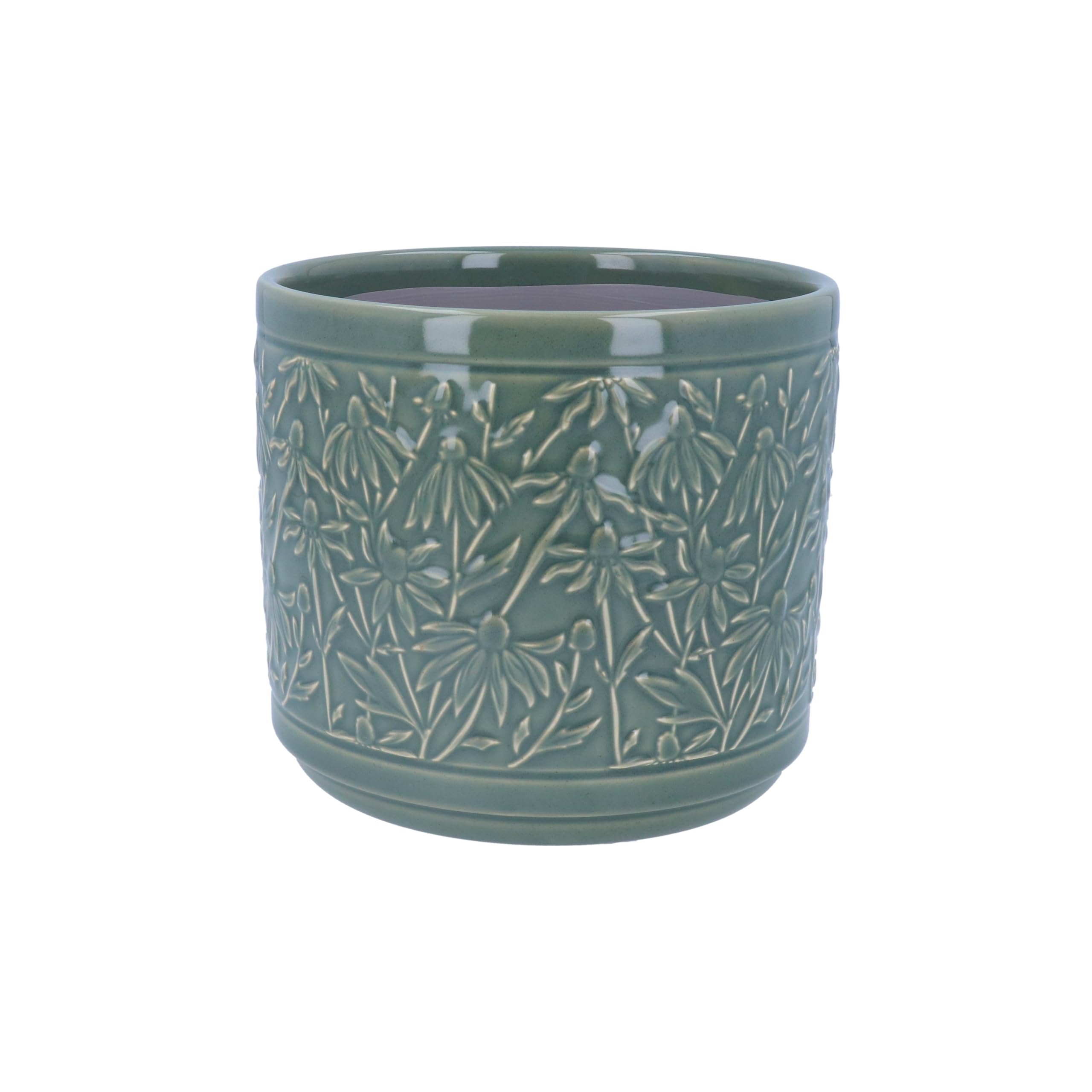 Gisela Graham Green Dark Sage Rudbeckia Plant Pot Cover