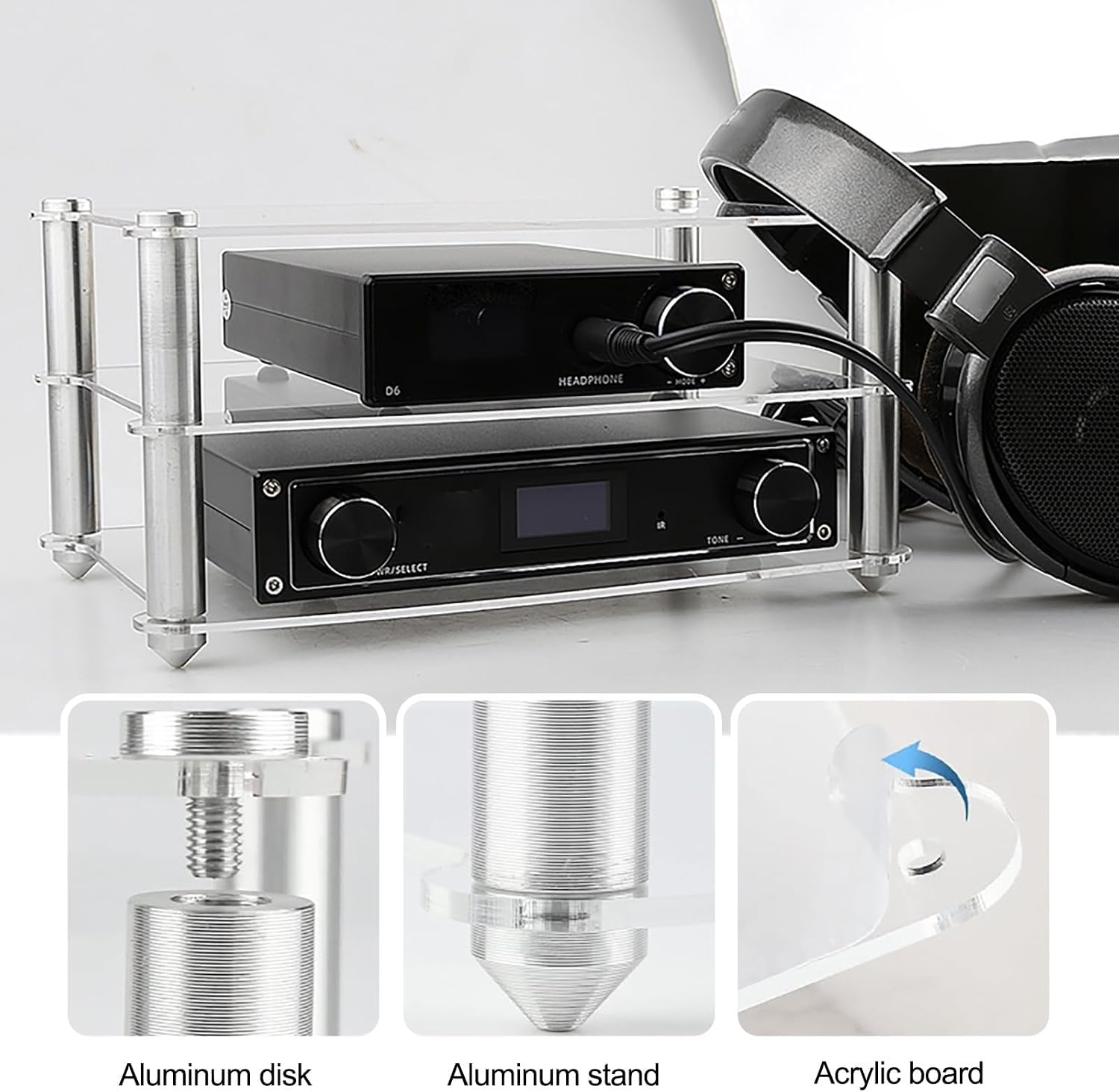 3 Tier Audio Rack Tower Small Stereo Cabinet, Mini Acrylic AV Media Stand Small Desktop Rack, Perfect for DVD Players/Game Console/TV Box(Clear)