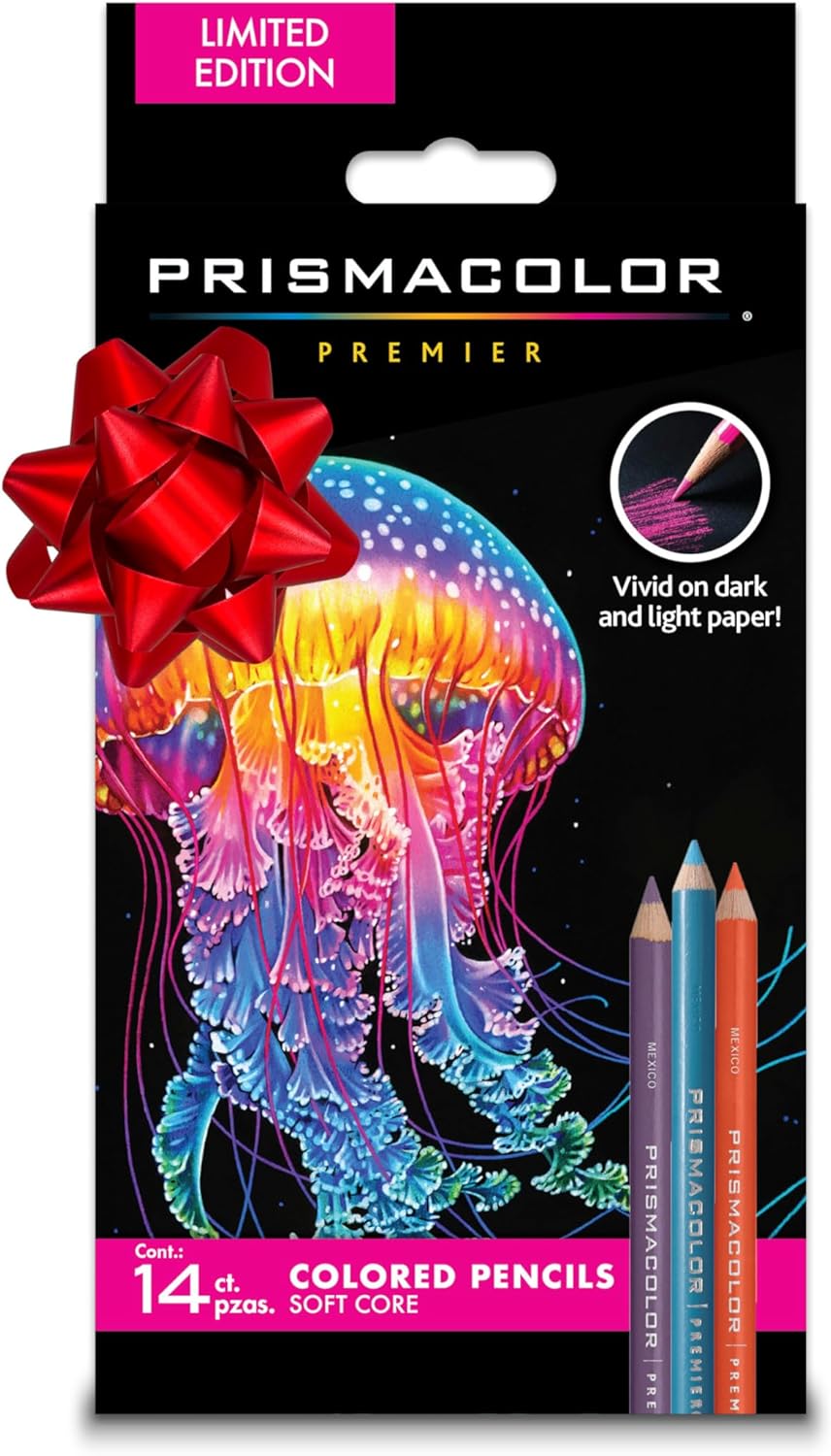 picture of a pack of 12 Prismacolor colored pencils for drawings with kids; includes a link to purchase on Amazon