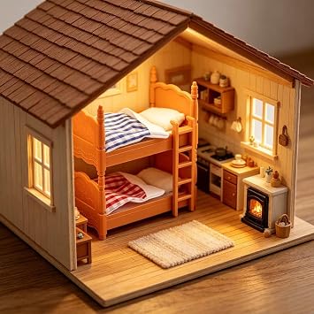 Miniature Dollhouse Bed, 1:12 Dollhouse Bed Doll House Furniture of Bunk Bed with Ladder for Doll House Decor Bedroom Set