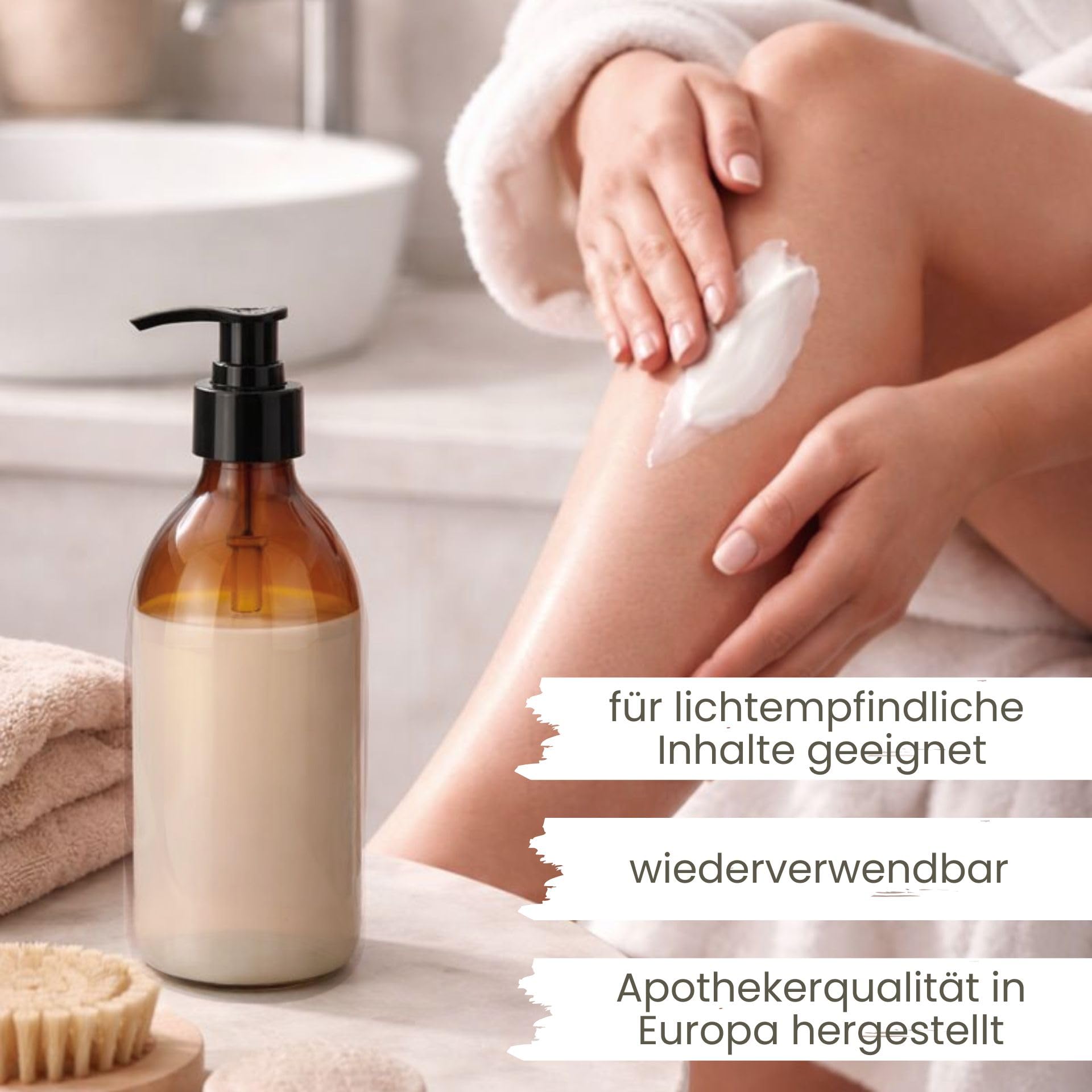 mikken Set di 2 distributori di sapone in vetro marrone 250 ml – dispenser di lozioni ricaricabili e bottiglie di pompa, senza BPA, per sapone, disinfettante, detersivo, detersivo, shampoo con imbuto