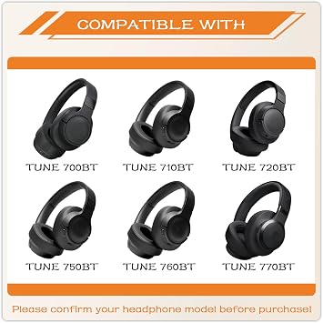 JBL Tune 700BT、710BT、720BT、Tune 750BTNC、760NC、770NCワイヤレスオーバーイヤーヘッドフォン、イヤークッション、イヤーカップカバー修理部品ホワイト