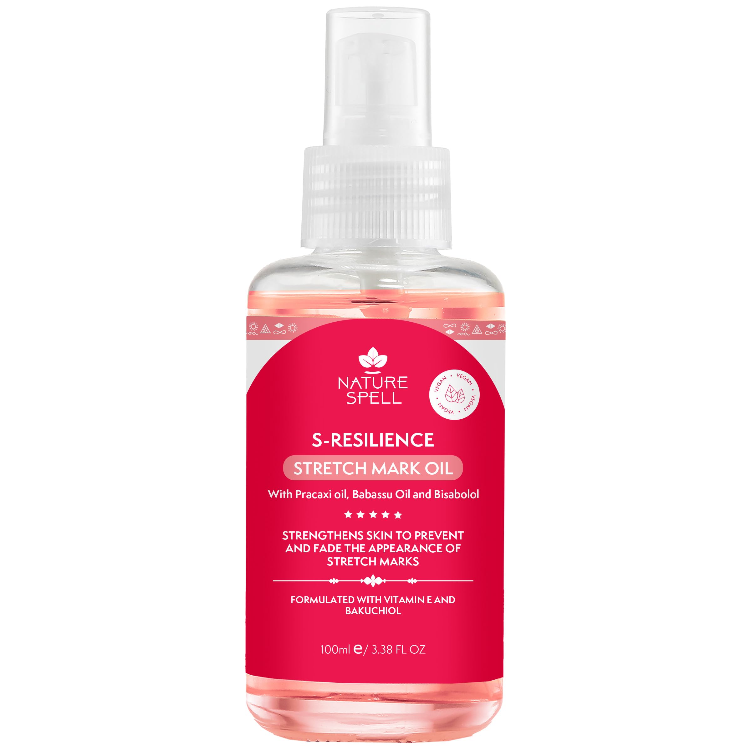 Nature SpellStretch Mark Body Oil, Strengthens Skin Elasticity & Helps With the Appearance of Stretch Marks and Scars, Infused With Vitamin E, Vegan, 100ml
