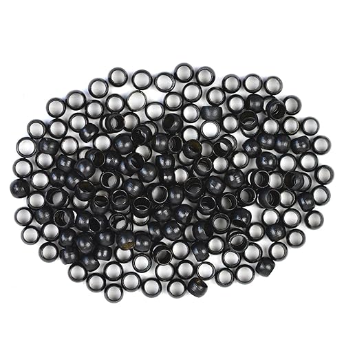 200 piezas de nano cuentas de 0.118 pulgadas (0.118 in), microenlaces de cobre, nano anillos, cuentas de pelo para extensiones de cabello (negro)