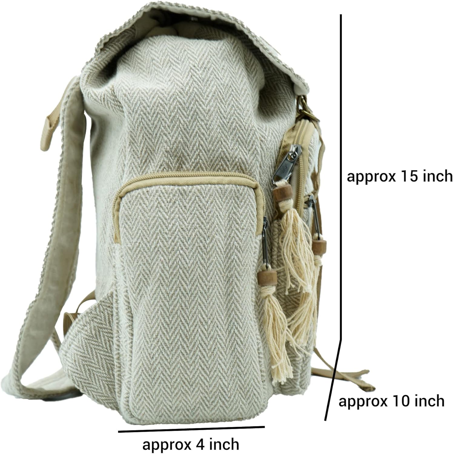 Handmade Beige Laptop Backpack - Pure Hemp Bookbag for Work, Day Hiking & Travel - Lightweight, 5 Compartments for Everyday Accessories