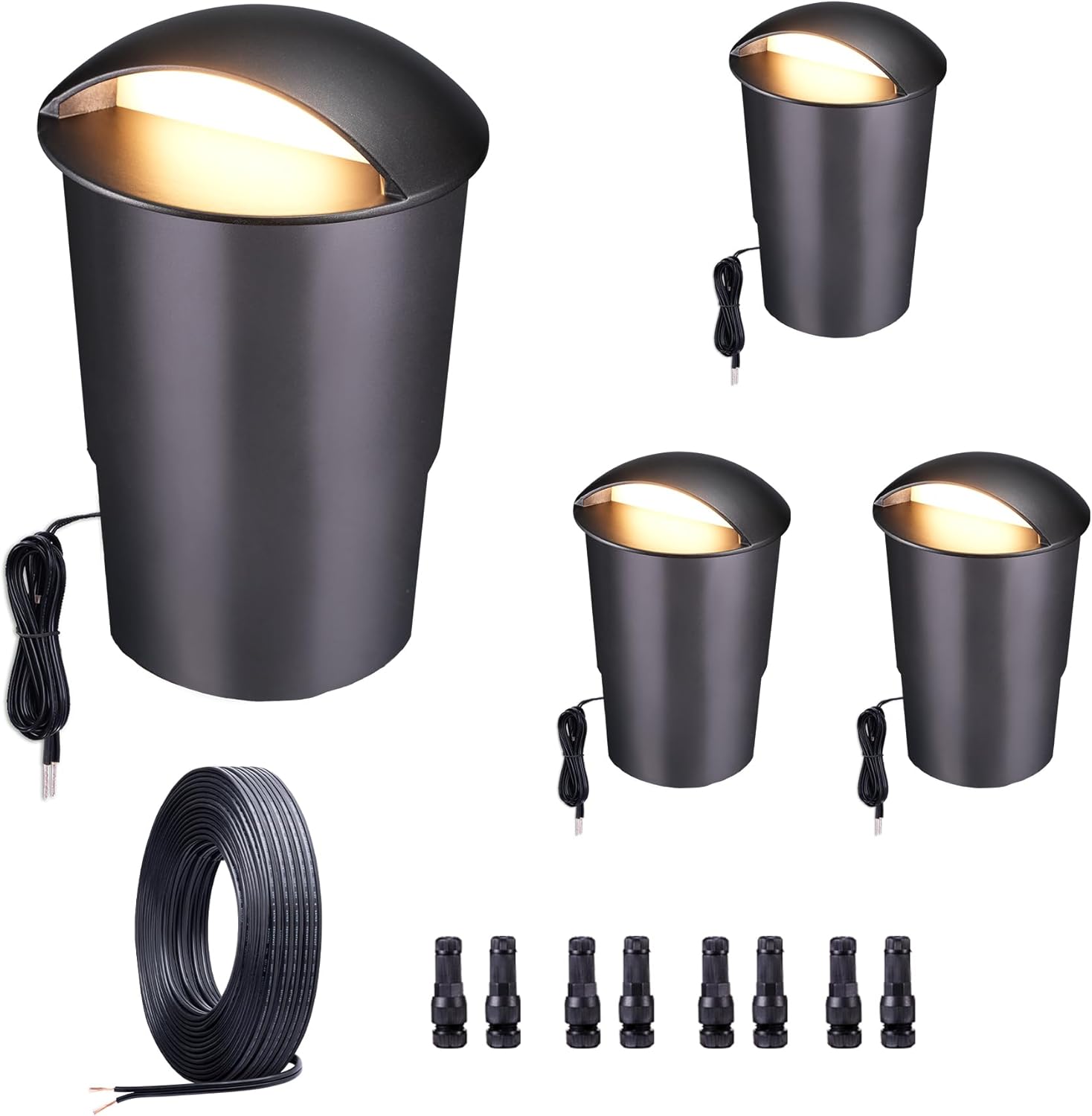 In Ground Well Lights Bundle, Pack 3W LED Turret Top Fixtures, 2700K-5000K 5 CCT Selectable, 100FT 14/2 Cable, 12V IP67 ORB Aluminum for Driveway Garden Lawn