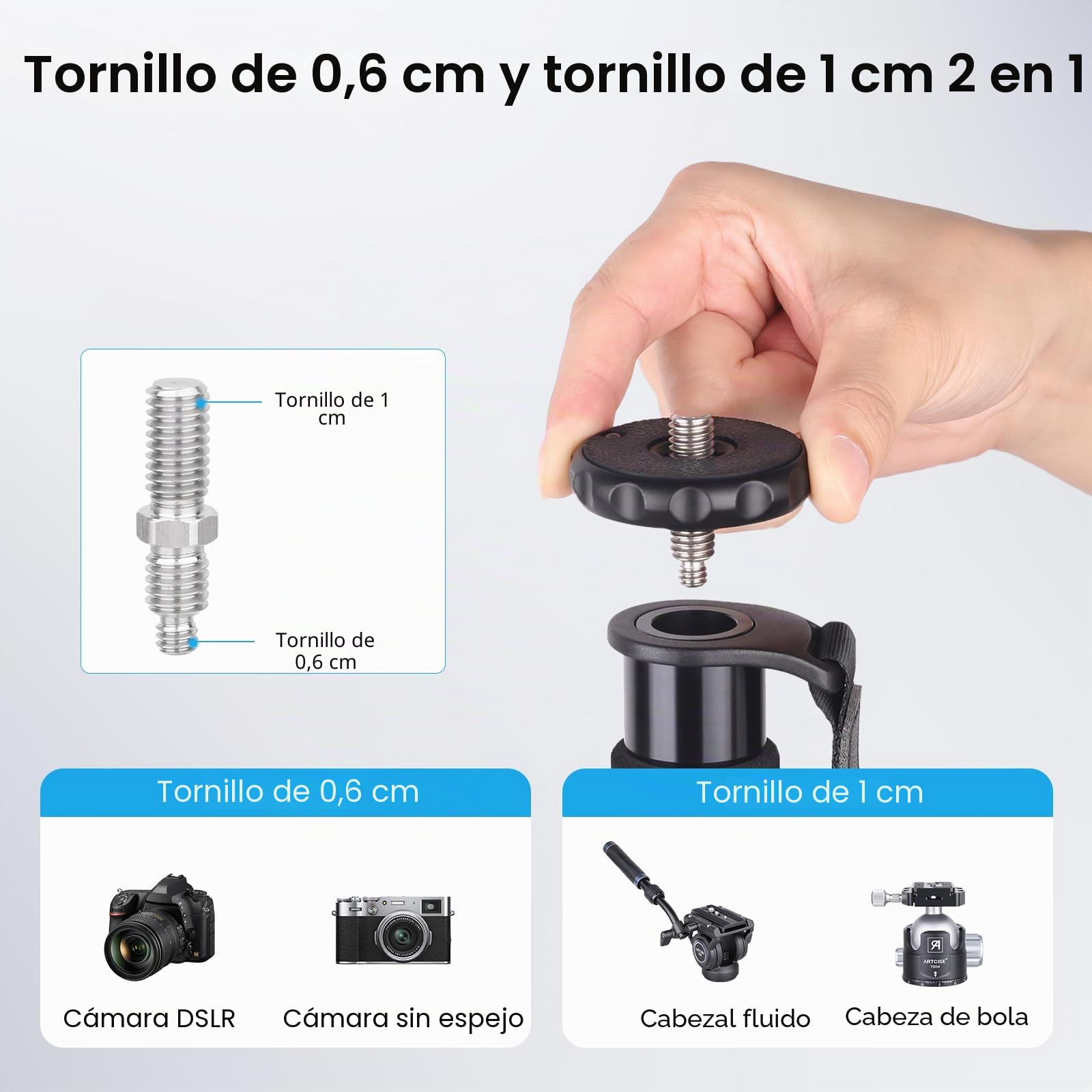 ARTCISE Monopod para cámara, 156 cm, aleación de aluminio, monopié compacto con altura de 4 secciones, soporte de viaje ligero para cámara DSLR, capacidad de carga 15 kg