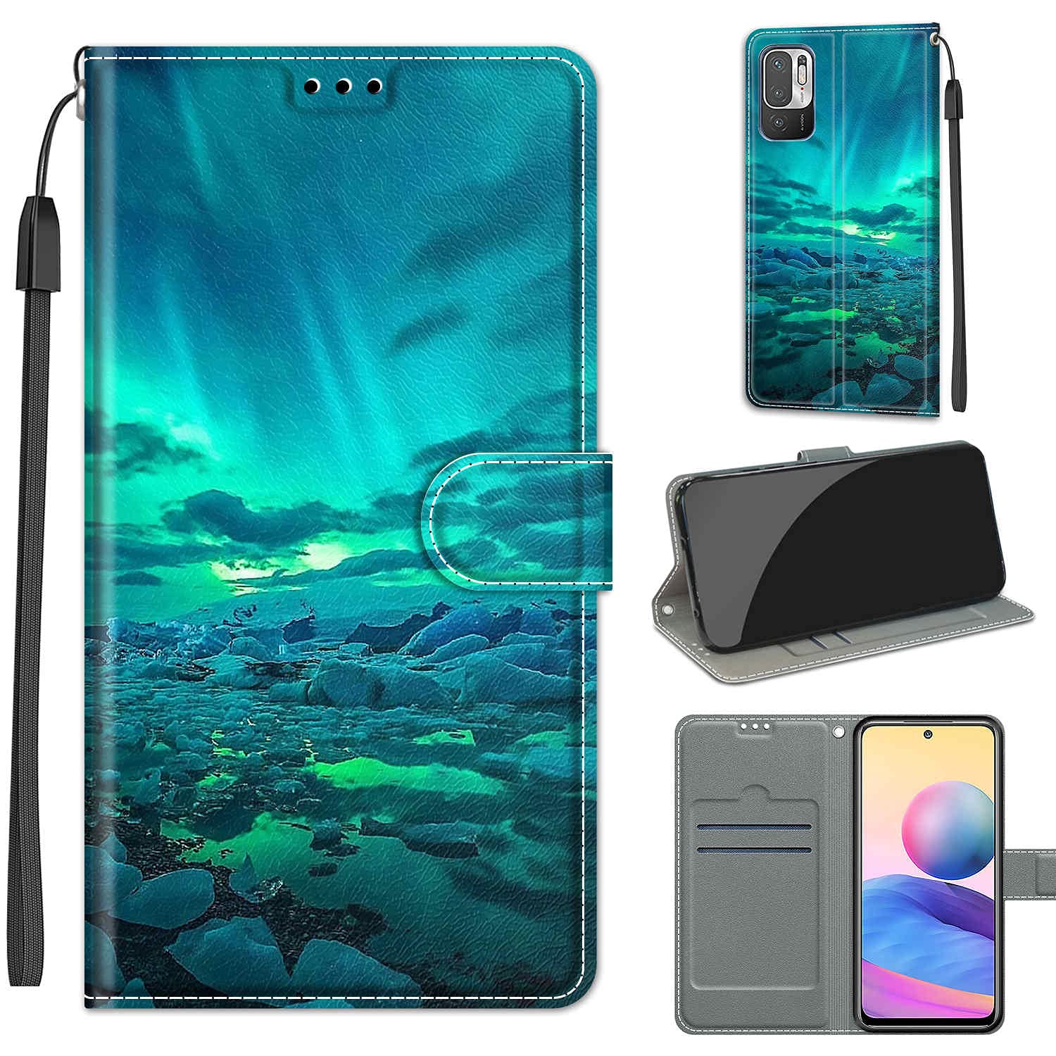 Compatibile con Xiaomi Poco M3 Pro 5G Custodia,Slot per carte in pelle PU, Compatibile con Redmi Note 10 5G / Note 10T 5G Chiusura magnetica Flip Stand Wallet Cover Pink