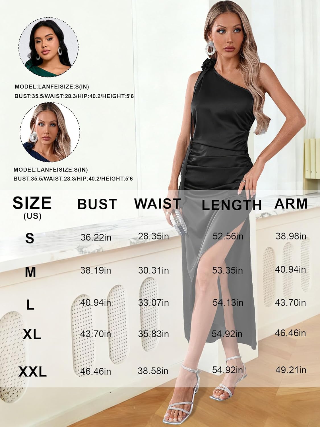 One Shoulder Long Dress High Split Maxi Dress Formal Evening Prom Dresses - Image 5