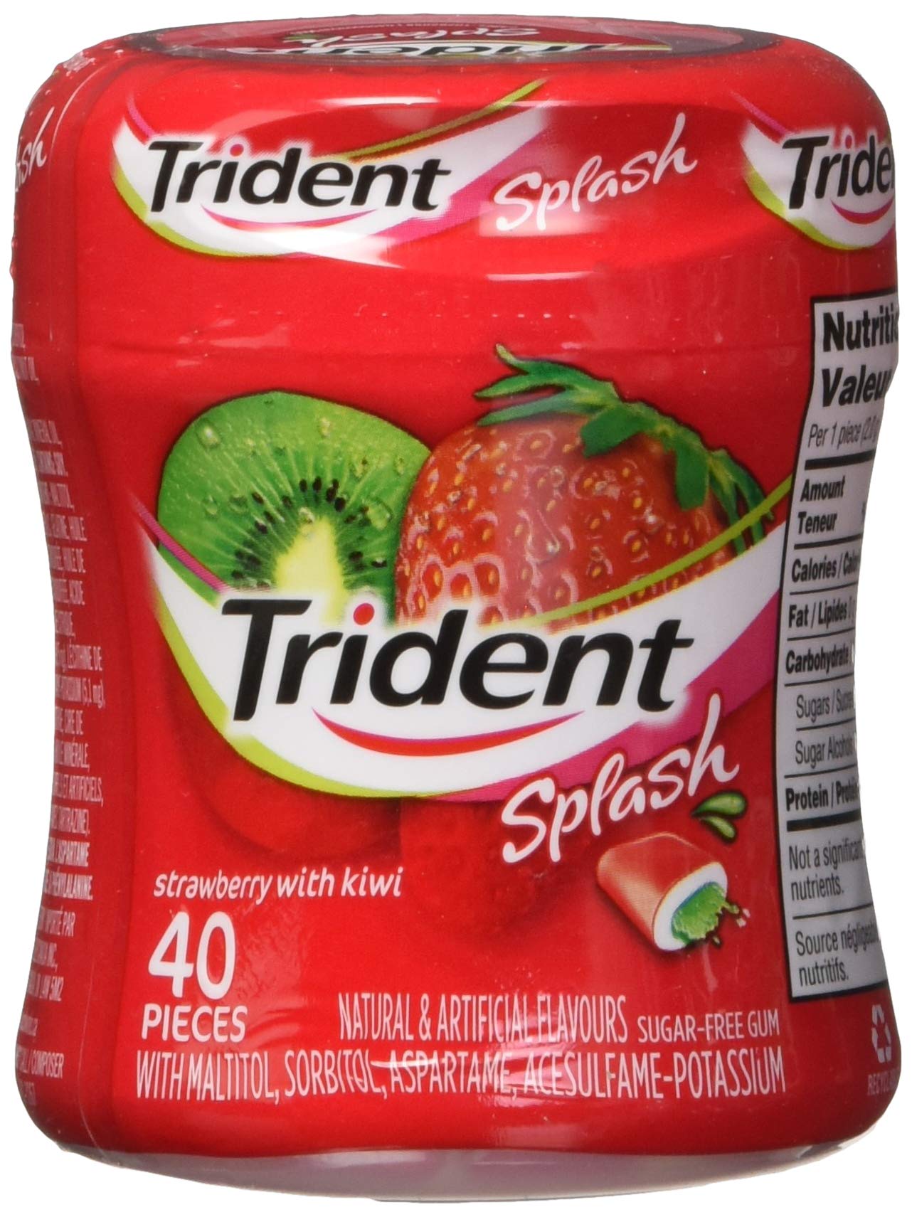 Trident Splash Strawberry Kiwi Bottle Candy, 6 Count, 40 Pieces per Bottle, {Imported from Canada}