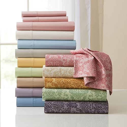 Miniatura 4 de BrylaneHome Damasco impreso 1000-TC - Juego de sábanas de 6 piezas, tamaño matrimonial, damasco dorado