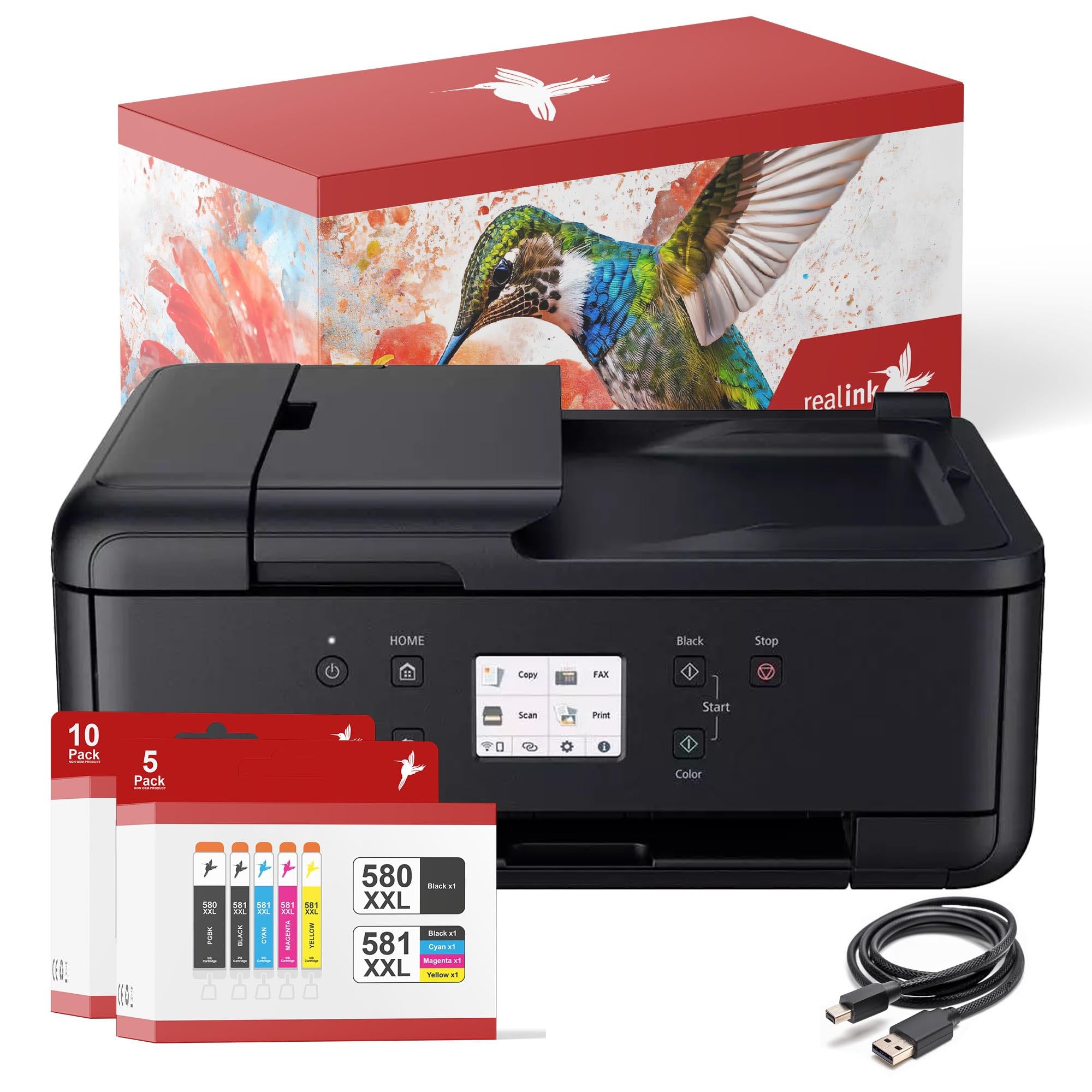 realink Bundle TR7650 Multifunktionsgerät (Drucker, Scanner, Kopierer) mit 15 XXL Druckerpatronen