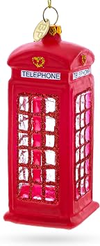 Red Telephone Booth in London, United Kingdom Glass Christmas Ornament