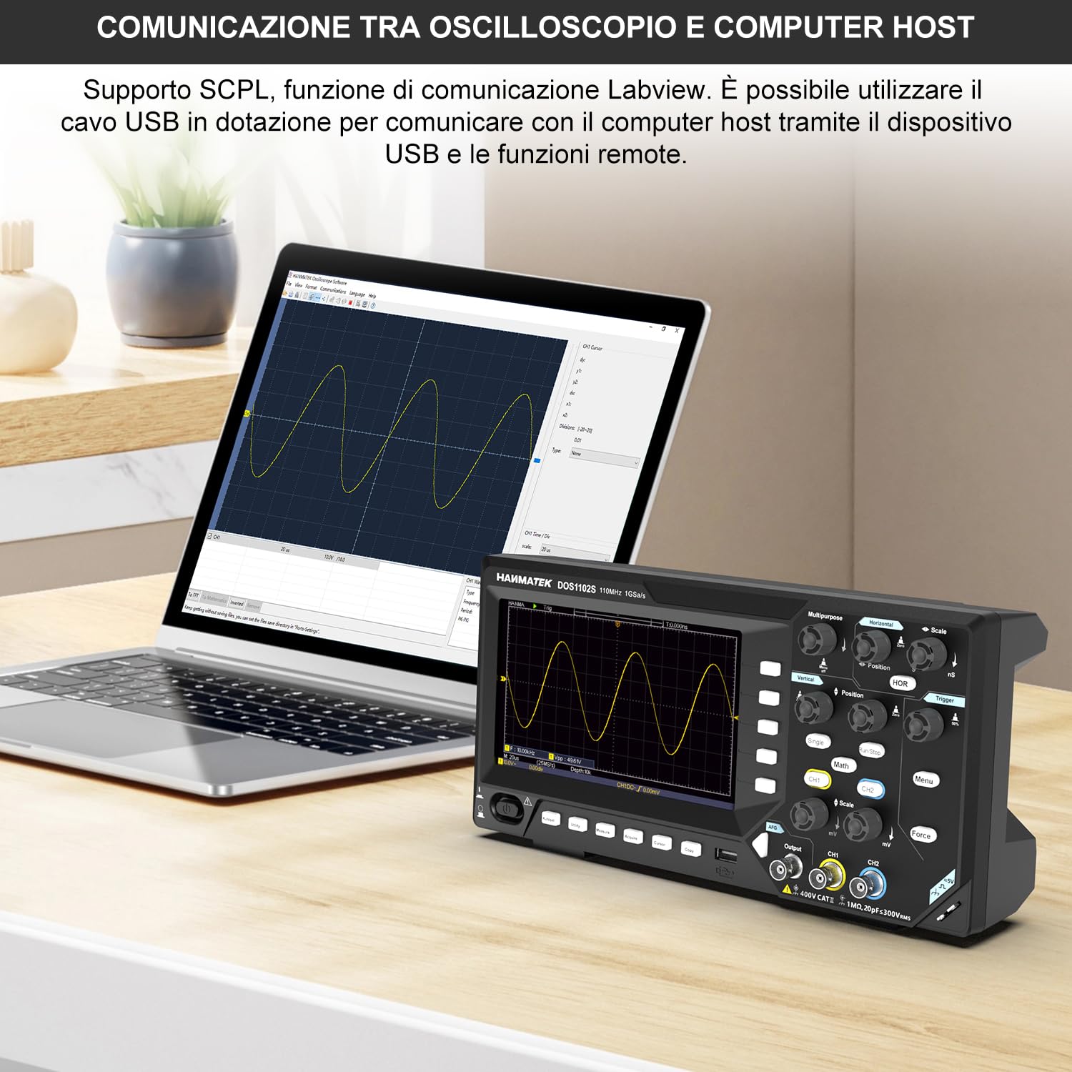HANMATEK 2 in 1 Oscilloscopio Digitale Generatore di Degnale DDS con Larghezza di Banda 110 MHz, 2 Canali e Display TFT-LCD, Frequenza di Campionamento 500 MS/s *2