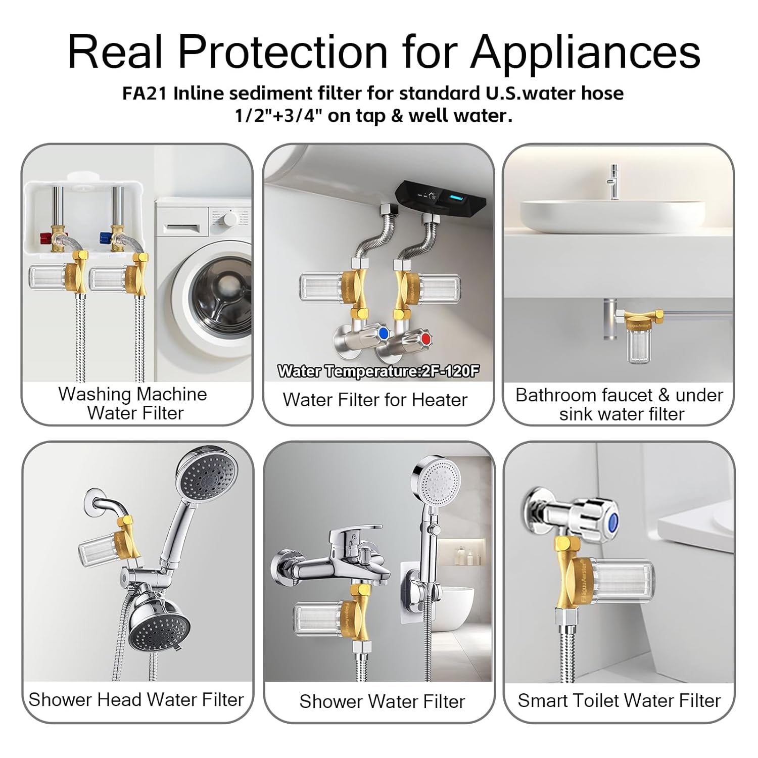 FA20 Brass Sediment Filter, Reusable Washer Water Filters, Traps Sand, Rust, 40 Micron Inline Water Filters for Washing Machines, Shower, Well - Image 8
