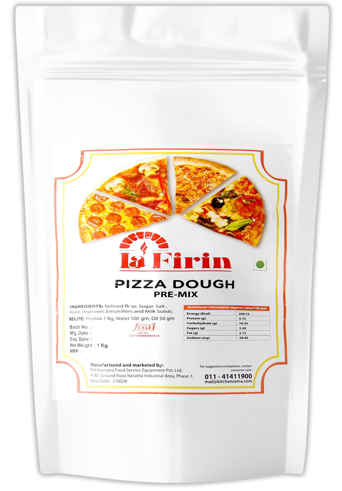 Popcorn & Company Pizza Dough Pre-Mix (1 kg) Premium Blend for Hand-Tossed Pizzas, Pizza Flour, Just Add Water & Oil, Consistent Softness & Great Taste, Vegetarian, Ideal for Home & Professional Use