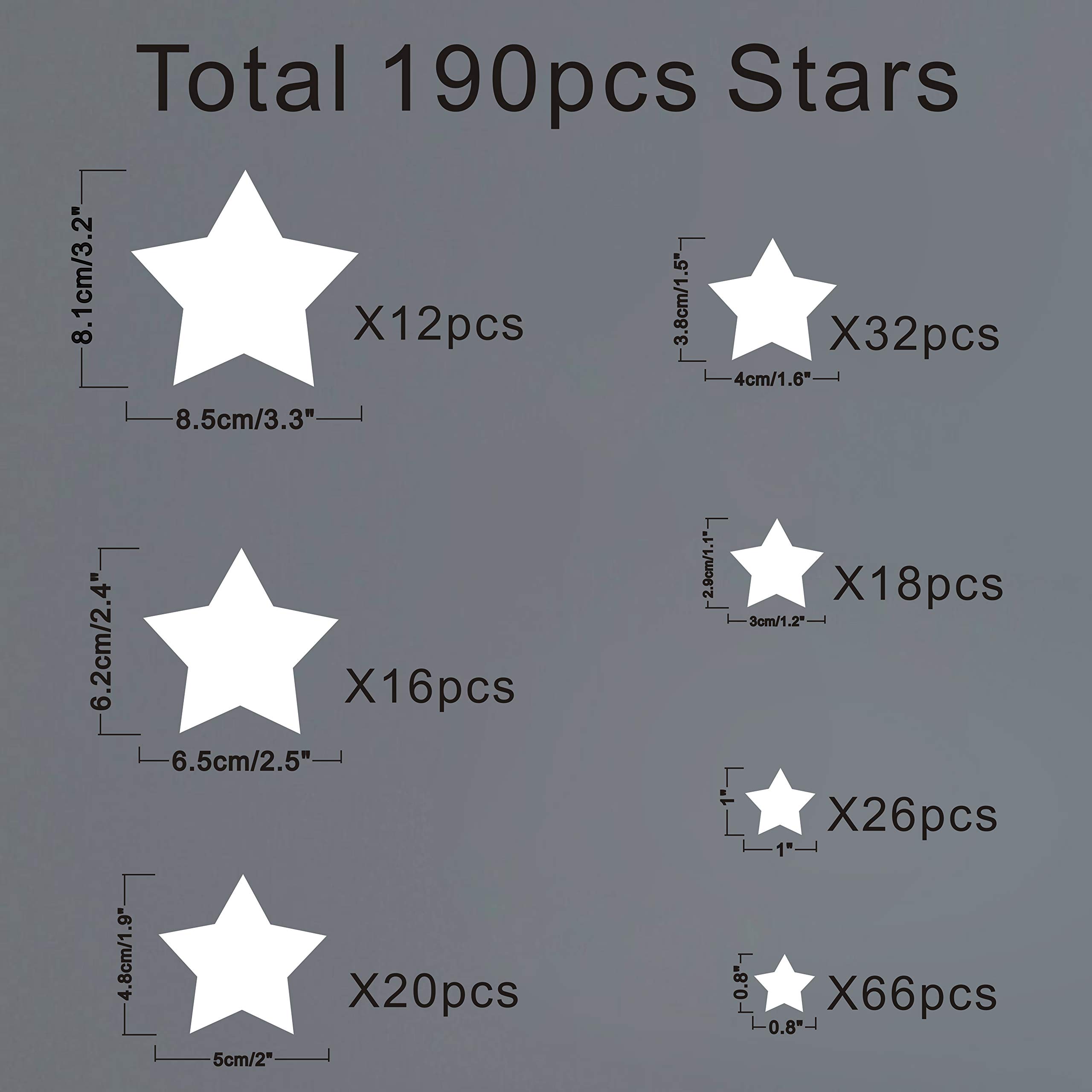 190 Picees Star - Adhesivos de pared de vinilo mate, fácil de usar, pegatinas de pared extraíbles para niños y niñas, dormitorios, decoración del hogar Y17, Blanco