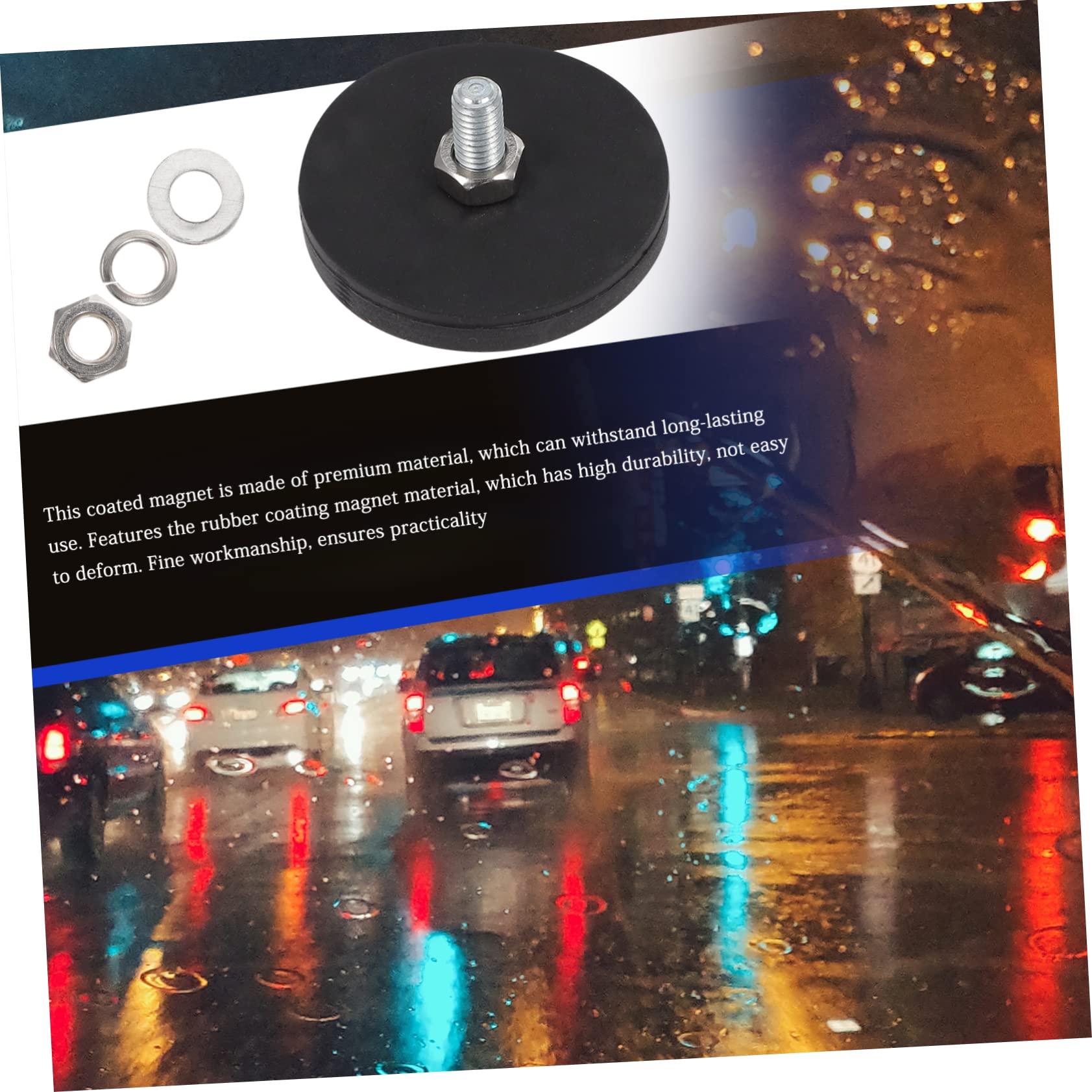 6 Magneti Rivestiti In Gomma Neri Con Base Magnetica - Per Targa, Barre Led, Telecamere