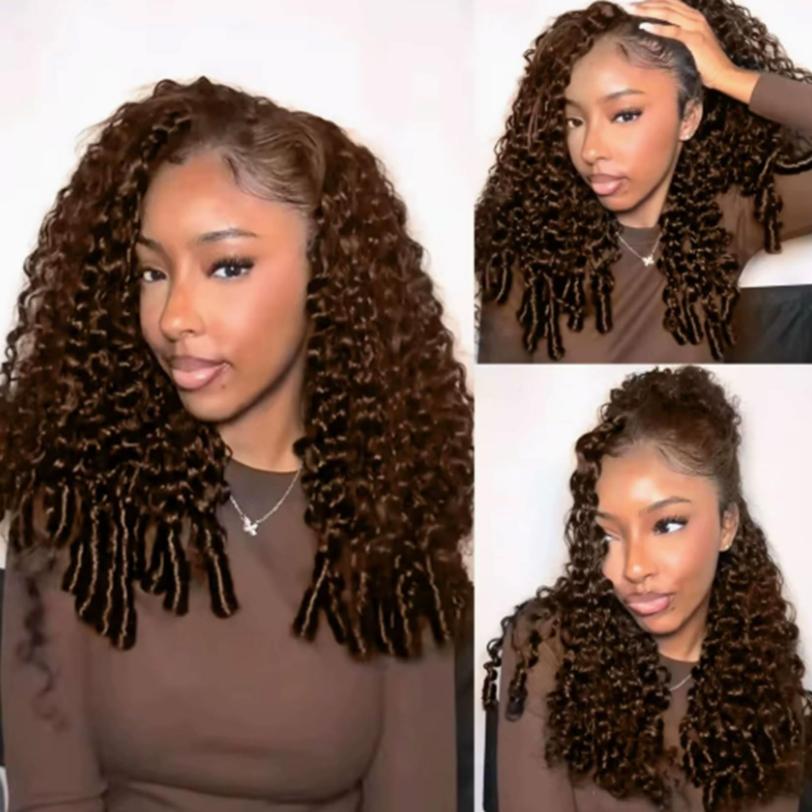 Parrucca Mezza Riccia Birmana 3 in 1 in Capelli Umani per Donne Nere,22inch