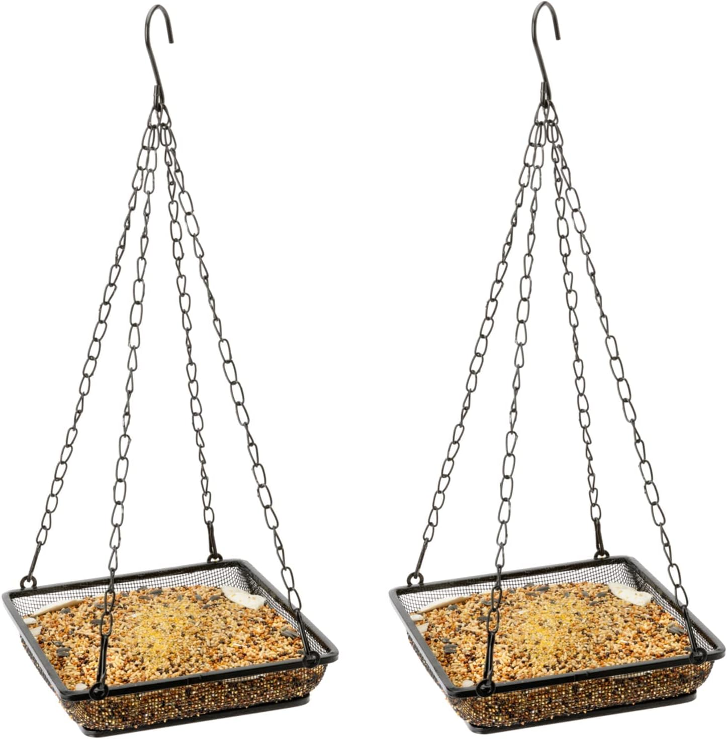 WOSIBO 2 Pack Hanging Bird Feeder Tray, Platform Metal Mesh Seed Tray for Bird Feeders, Outdoor Garden Decoration for Wild Backyard Attracting Birds