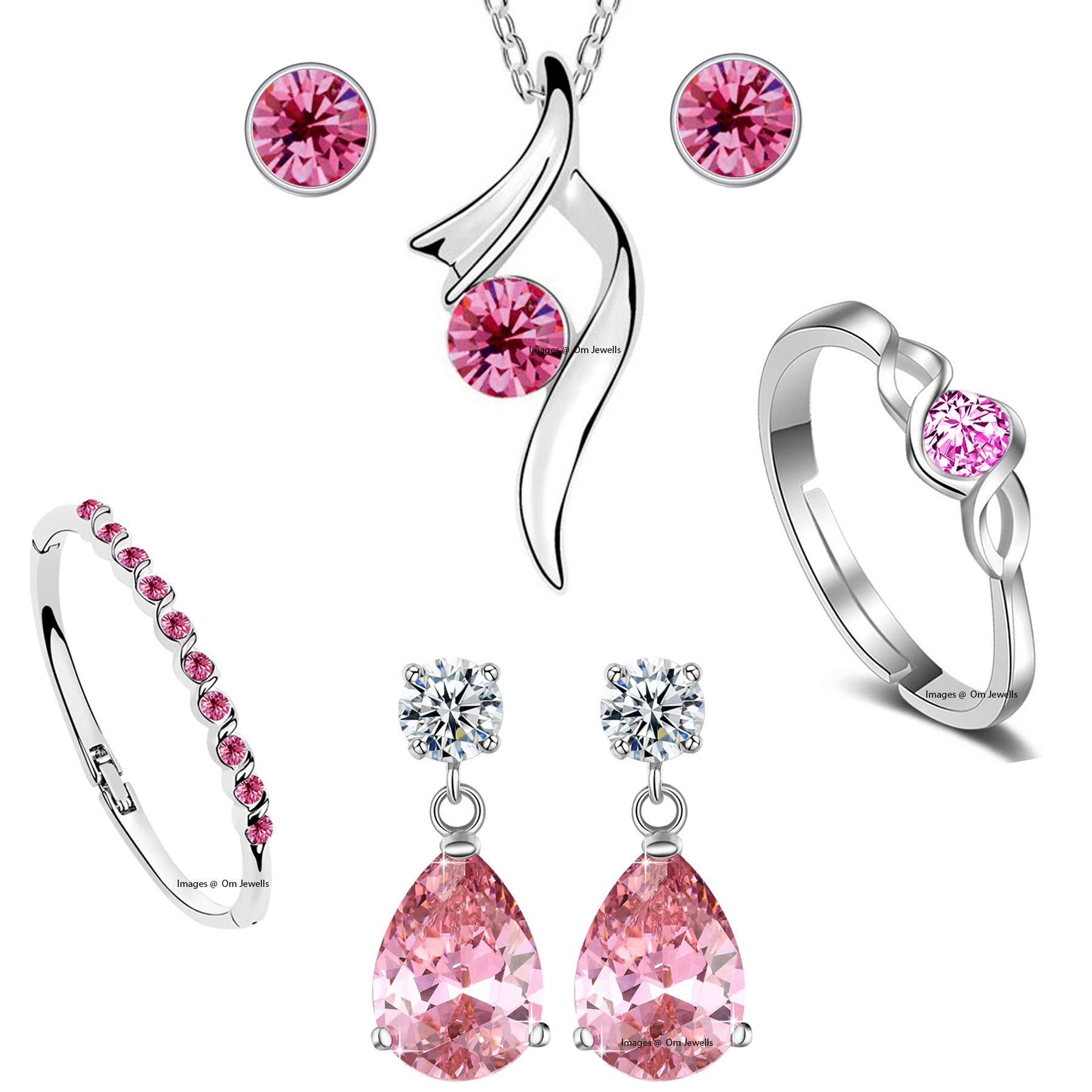 Okos Rhodium Plated All Pink Crystal Jewellery Set Of Solitaire Pendant Set Drop Earring, Adjustable Finger Ring And Bangle Bracelet For Girls And Women CO1000222C (B08XJGPTC2) Amazon Price History, Amazon Price Tracker