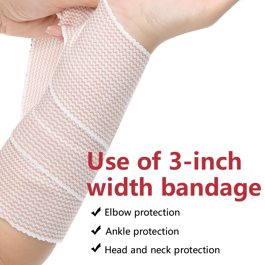 6 Pack 3 Inch Elastic Bandage Wrap with Self-Closure Compression Wrap Bandages for Arms and Elbows, Red Trim — Amazon image 4