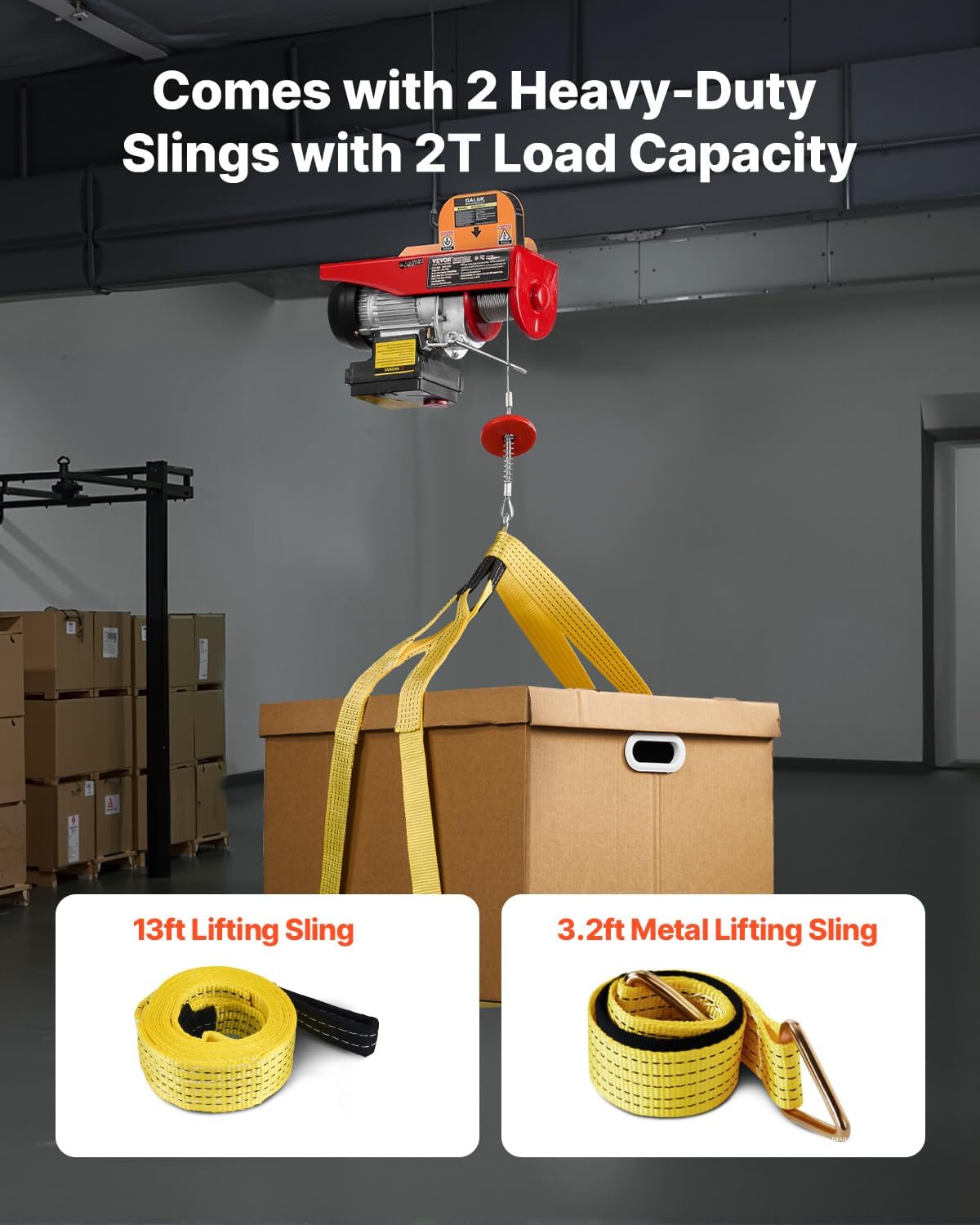 VEVOR Electric Hoist, 440 lbs 120V Electric Winch with 328 ft Wireless & 14 ft Wired Remote Control, 40 ft Single Cable Lifting Height, Single/Double Slings, Lift Hoist for Garage Warehouse Factory
