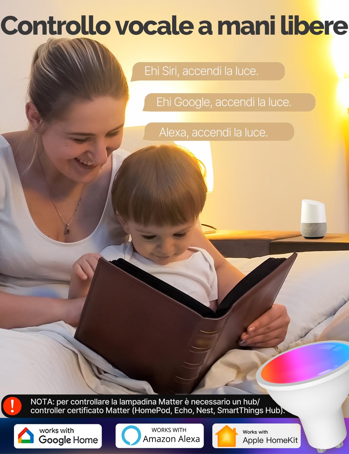 MOES Lampadina Intelligente Matter GU10, Luce LED RGB WLAN, Dimmerabile, Bianco Caldo 2700K-6500K E Bianco Freddo, Musica Sincronizzata, Colore 16M, Compatibile Con Apple HomeKit E Alexa, Google Home - Foto 12
