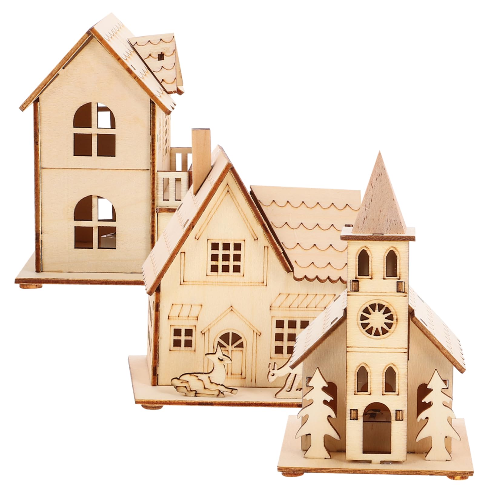 TOPBATHY 5 Sätze Leuchtende Hüttendekoration Aus Holz Feenhafte Partydekorationen Weihnachtsschmuck Weihnachtshausdekoration Leuchtende Hausdekoration Zum Malen Vor Hölzern 3 Stück * 5