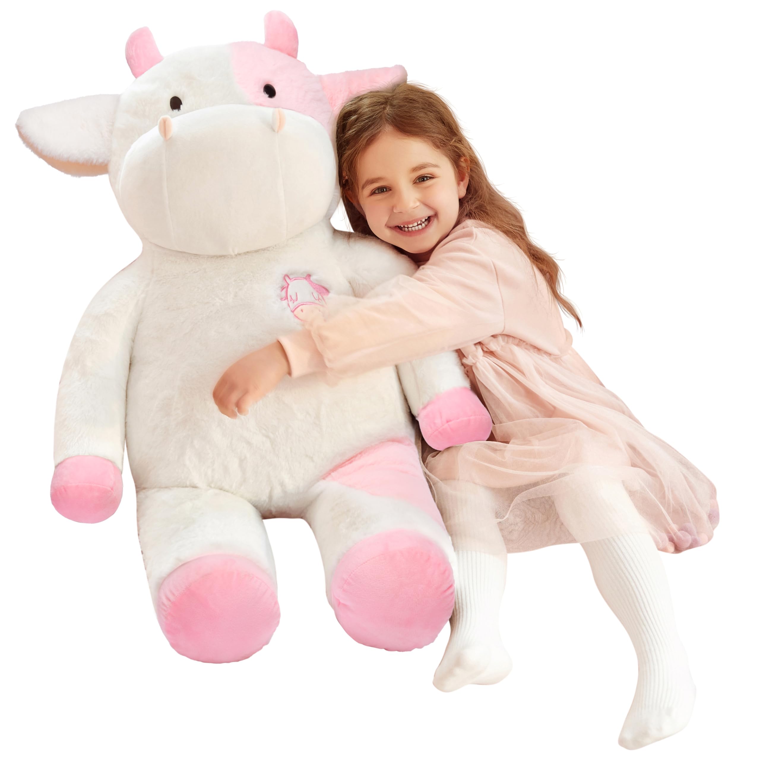 IKASA Giant Cow Stuffed Animal Plush Toy,Large Big Jumbo Soft Toys,30" Huge Size Cute Plushy Fluffy Fat Oversized Plushie,Gifts for Kids