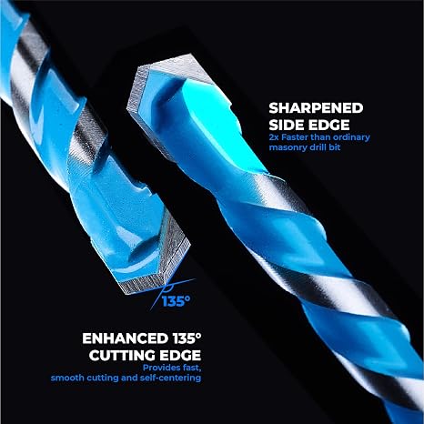 toolant 1/2 Concrete Drill Bit Set & Masonry Drill Bit Set, Shockproof Hex Shank Hammer Drill Bit Set for Glass/Brick/Plastic/Cement/Tile, Industrial Strength Carbide Drill Bit Tip 1/2 Box of 5