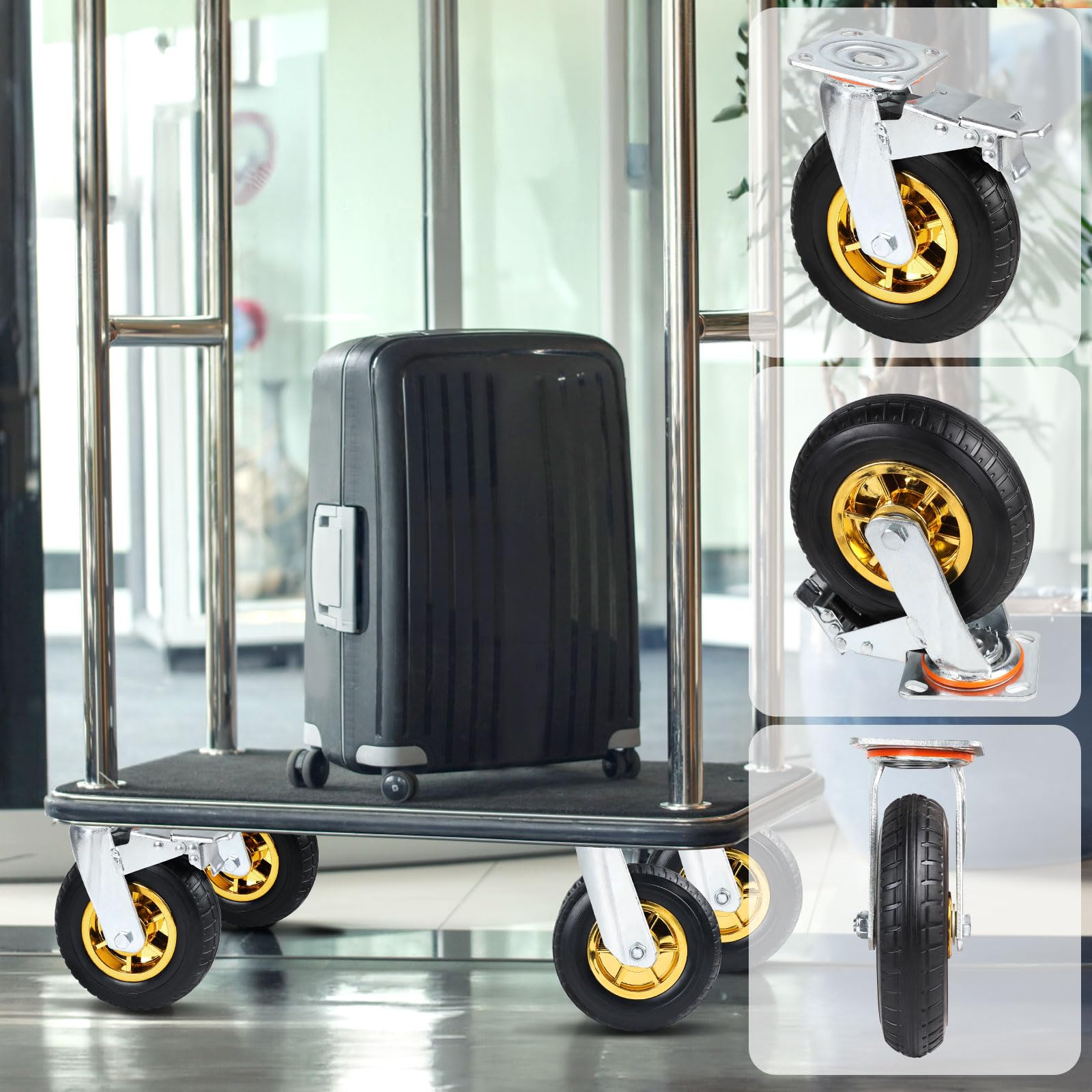 SWAWIS Lot de 4 Roulettes Charge Lourde 200mm Jusqu'à 260 kg par Roulettes Pivotantes À 360 Degrés (2 avec Frein) pour Chariot, Établi, Meuble