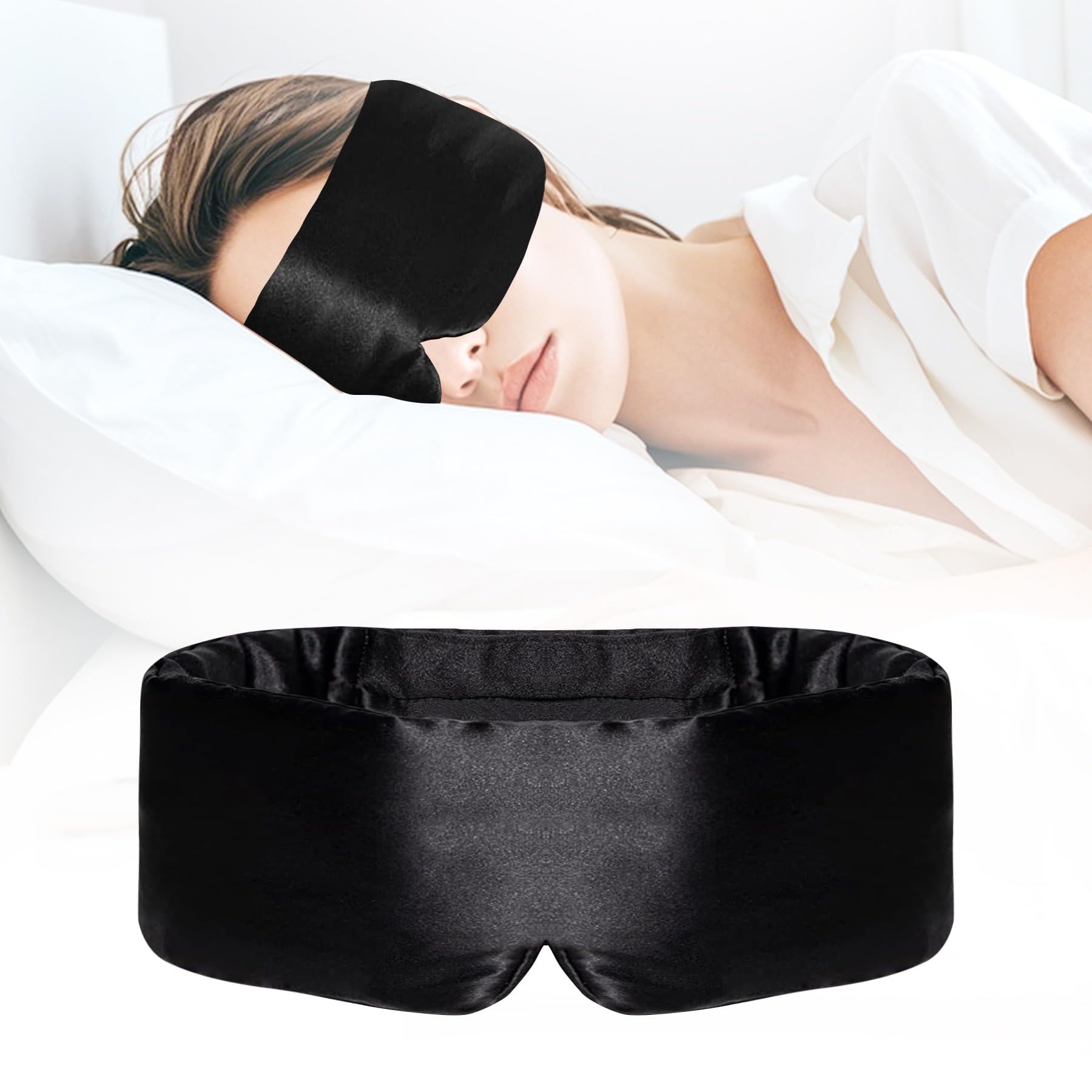 Antifaz para dormir de seda, suave, 100 % seda de morera, con diadema ajustable, antifaz para dormir ajustable, para hombres y mujeres, opaco, para dormir por la noche, viajar y tomar siestas (negro)
