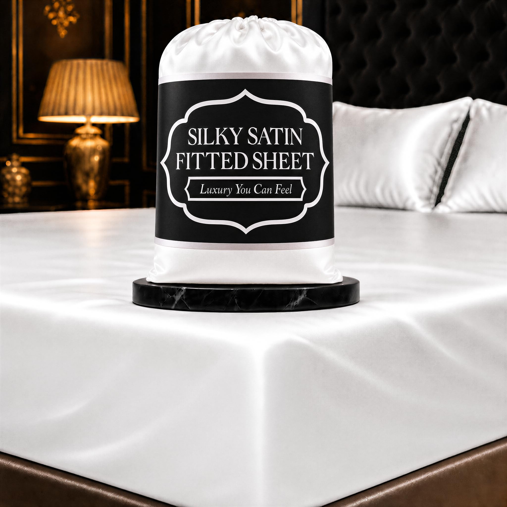 DECOLURE Satin Fitted Sheet Full Size (1 PC) – Luxuriously Smooth & Softer Than Silk Bed Sheets w/ 15 Inch Deep Pocket Hypoallergenic Wrinkle Free, Secure Snug Fit, Elastic Corner Straps (White)