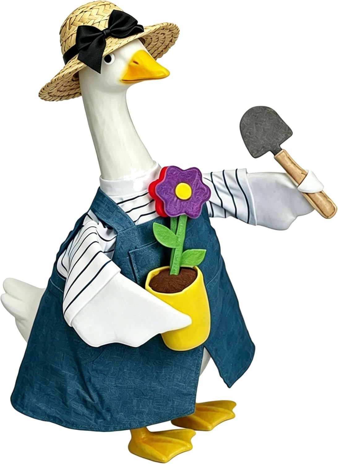 Gardener Goose Costume Fits 23 Inch Porch Lawn Statue, Summer Gardener Outfit with Flower Pot & Shovel Accessories, Spring Yard Patio Party Decoration