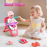 Vista 2 de CUTE STONE Juego de Muñeca Bebé de 12" para Niñas – Juguete de Juego de Simulación de Cuidado de Bebé con Moisés Portátil, Silla Alta, Ropa