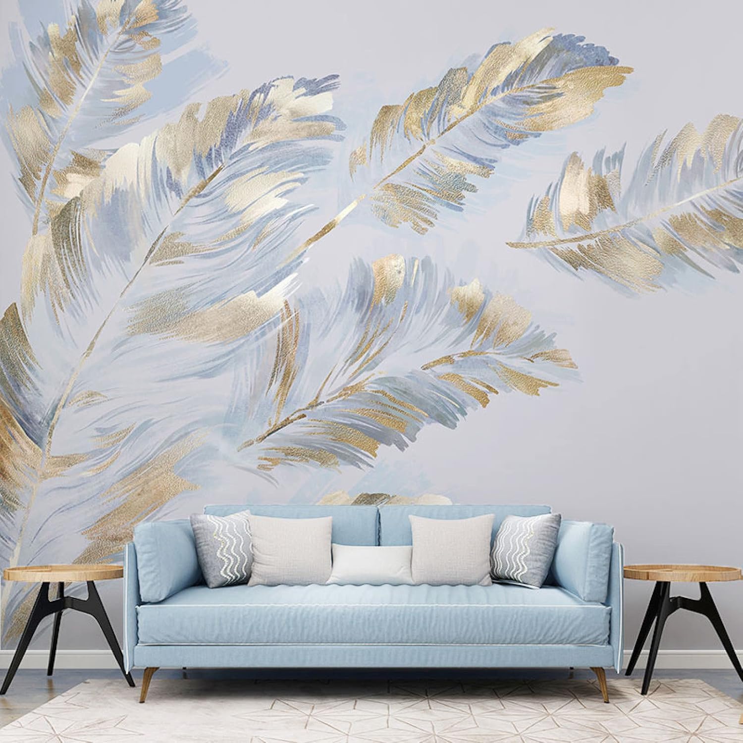 Xlming 430Cm×300Cm(B×H) Simple Gold Feather 3D Wallpaper For Adults Decorative Study Dining Living Room Bedroom Sofa Tv Wall-430Cm×300Cm