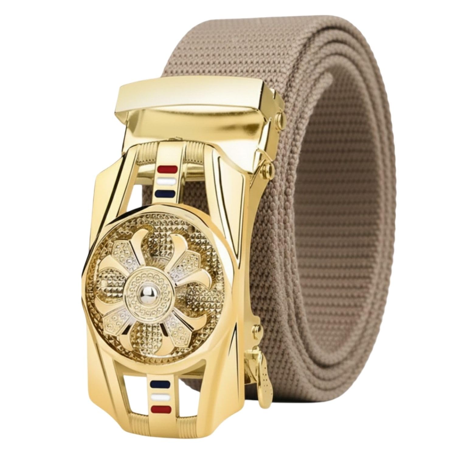 Men's Nylon Belt with Gold Spinning Autolock Buckle, No-Hole Adjustable Strap, Formal and Casual-picture-39