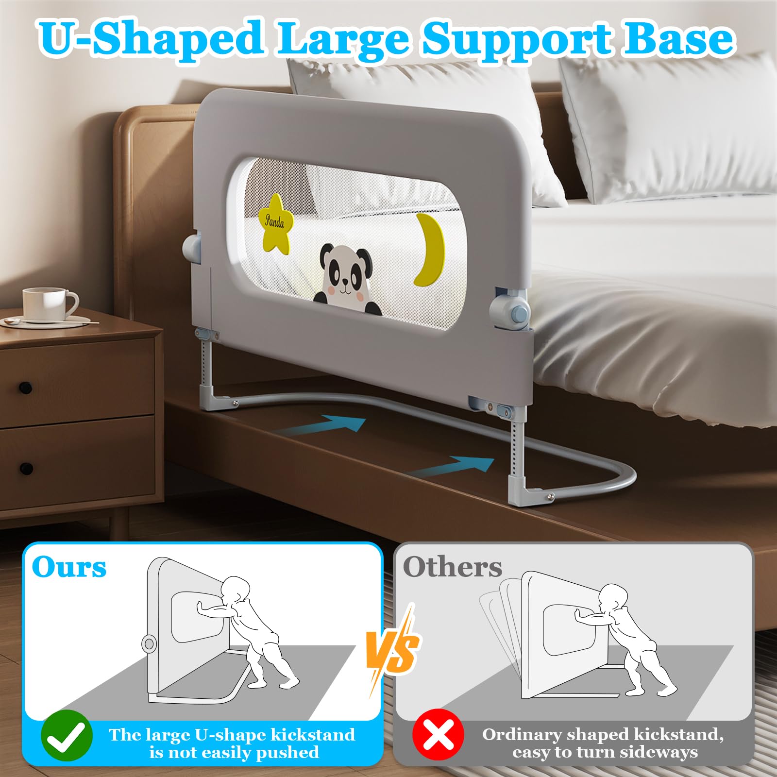 Barandilla de protección para cama de bebé para niños pequeños, altura ajustable, barandilla abatible hacia abajo, protectores laterales de seguridad extra altos para niños – Barandilla de cama