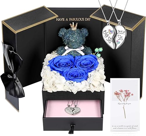 Miniatura 68 de ADDWel Rose Gifts for Women - Preserved Real Roses Forever Purple Flowers with I Love You in 100 Languages Necklace and Cute Moss Bear for