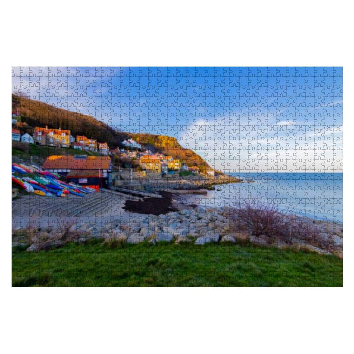 Pretty Coastal Village Runswick Bay 1000 Pieces Wooden Jigsaw Puzzles for Adults Decompression DIY Children Educational Puzzles Creative Games Toys Gift Home Decor