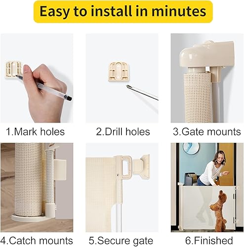 Miniatura 5 de Puerta retráctil de seguridad para bebés o mascotas, 41pulgadas de alto, hasta 79pulgadas de ancho, malla de seguridad para puerta, escalera,